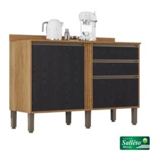 Balcão Cozinha Pérola Cinamomo/Preto 2 Portas 2 Gavetas Larg. 1.20m - Sallêto