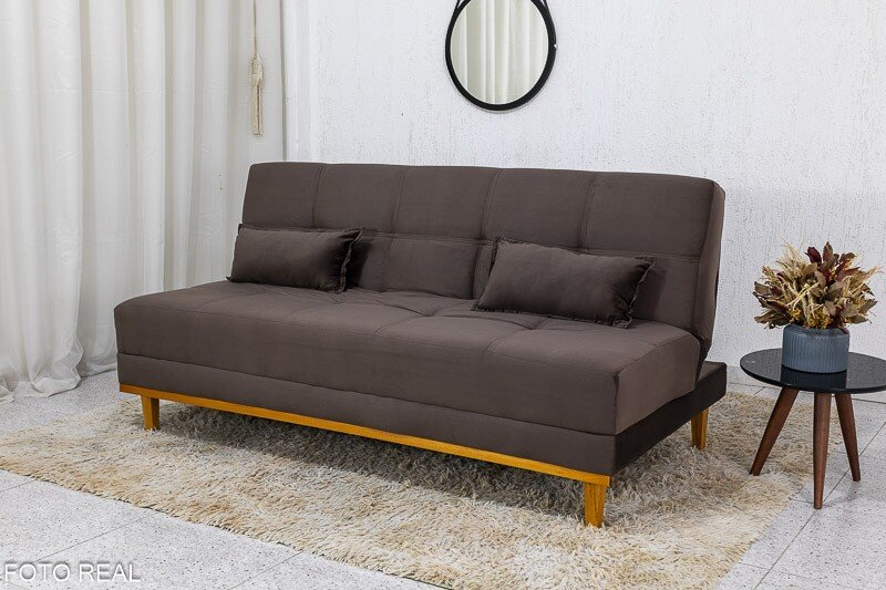 Sofá Cama Madrid Veludo Marrom 2263 Larg. 1.80m - Molas Bonnel