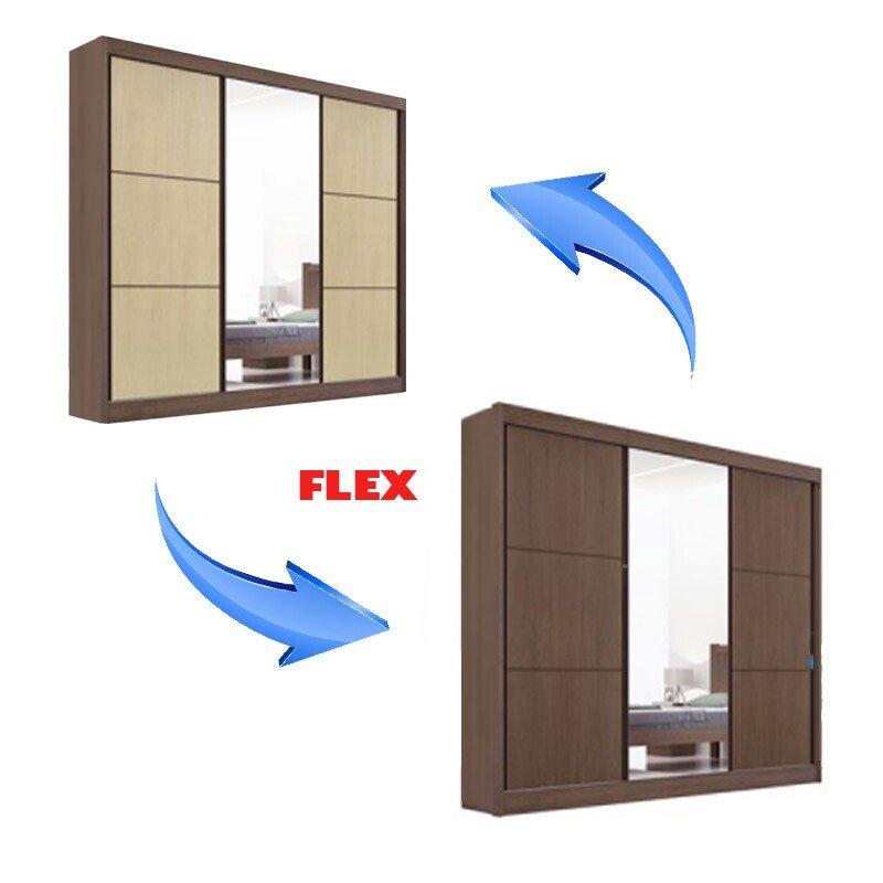 Roupeiro Casal Cristal Castanho/Linho 3 Portas 6 Gavetas 100% MDF Portas Flex Larg. 2.42m - D Doro - Imagem 3