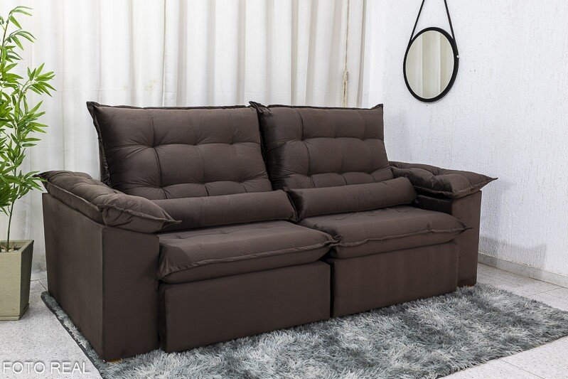 Sofá Retrátil Reclinável Emanuelly 2.30m Veludo Marrom - D28 Soft - Imagem 3