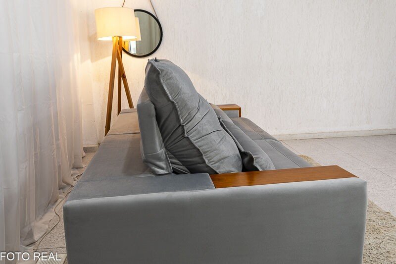 Sofá Retrátil Reclinável Gênova 2.50m Veludo Prata 823 - Molas Ensacadas - Imagem 8