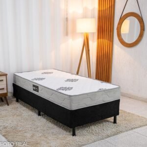 Box Solt. Sued Preto Nosso Sonho + Colchão Solteiro Confort Premium 88x188x55 D28 - Inovaflex