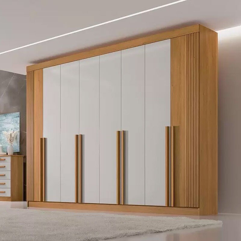 Roupeiro Casal Daymond Cinamomo/Off 8 Portas 8 Gavetas Detalhe Ripado 100% MDF Larg. 2.75m - D' Doro - Imagem 5