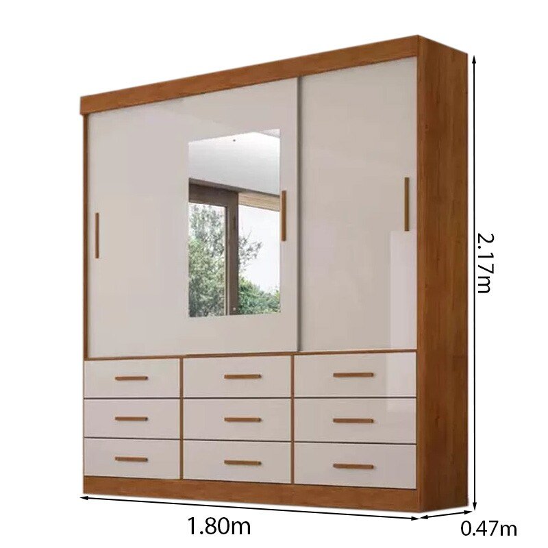 Roupeiro New Star Cinamomo/Off 3 Portas 9 Gavetas C/ 1 Espelho Larg. 1.80m - Sallêto - Imagem 4