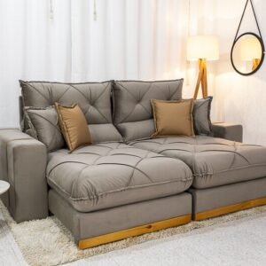 Sofá Retrátil Reclinável Gran Bello 2.30m Veludo Capuccino - Molas Ensacadas