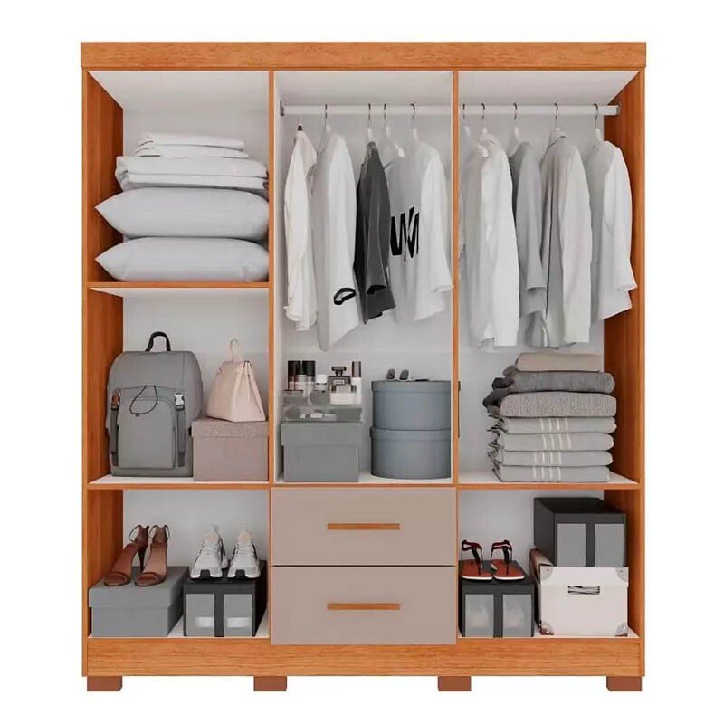 Roupeiro Solteiro Estrela Cinamomo/Off 6 Portas 2 Gavetas C/ Pés Larg. 1.50m - Sallêto - Imagem 2