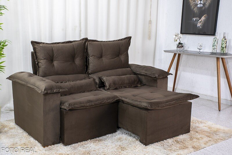 Sofá Retrátil Reclinável Nicole 1.80m Veludo Marrom A17 - Imagem 2