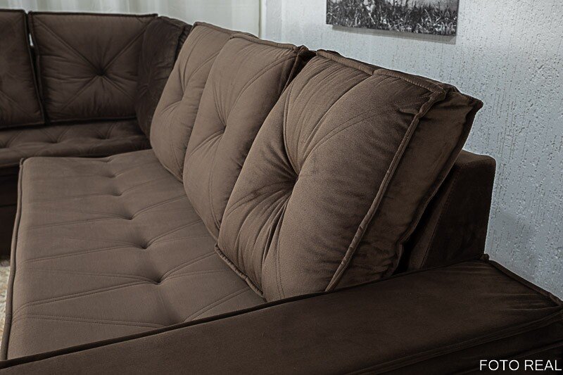 Sofá Canto 5 lugares com Puff Alemanha Veludo Marrom A17 - Imagem 7