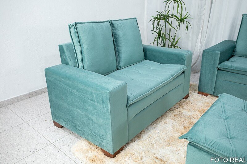 Sofá 3 e 2 lugares França com Puff Veludo Verde A40 Larg. 1.86m - Imagem 4