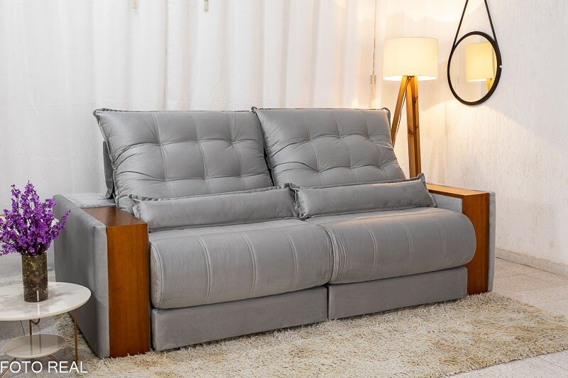 Sofá Retrátil Reclinável Gênova 2.30m Veludo Prata 823 - Molas Ensacadas - Imagem 4