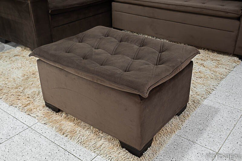 Sofá Canto 5 lugares com Puff Alemanha Veludo Marrom A17 - Imagem 10