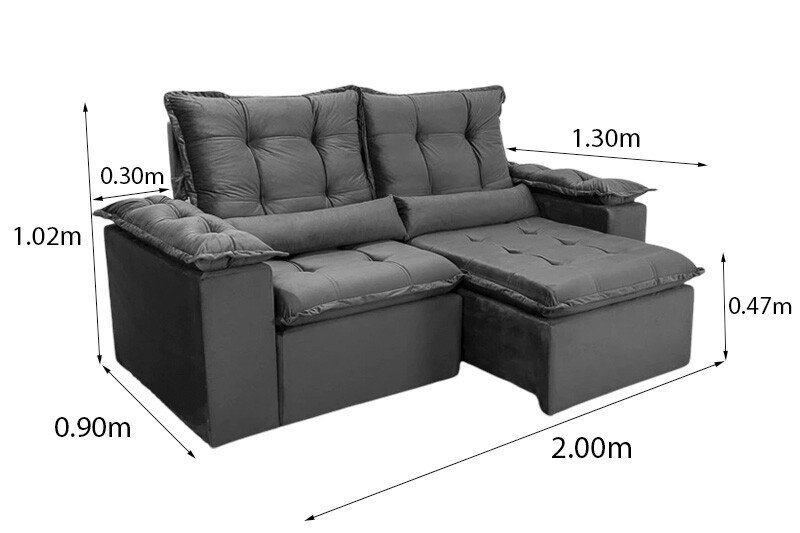 Sofá Retrátil Reclinável Grécia 2.00m Veludo Preto - Sem caixa - Imagem 9