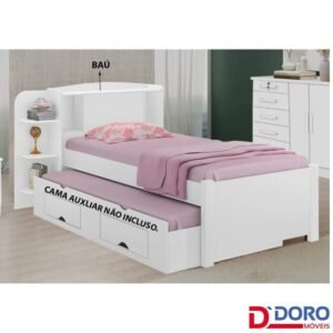 Cama Solteiro Milênio Branca Cabeceira C/ Baú - D Doro