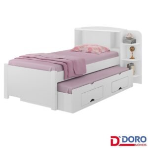 Cama Solteiro Milênio + Cama Auxiliar 2 Gavetas Branca - D Doro