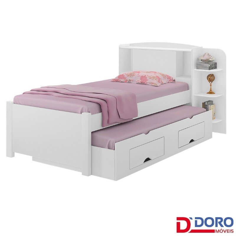 Cama Solteiro Milênio + Cama Auxiliar 2 Gavetas Branca - D Doro
