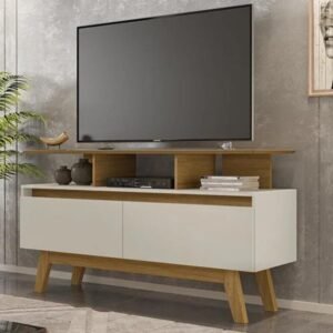 Rack Bancada Rubi Larg. 1.20m Cinamomo/Off para TV até 50" - Bechara