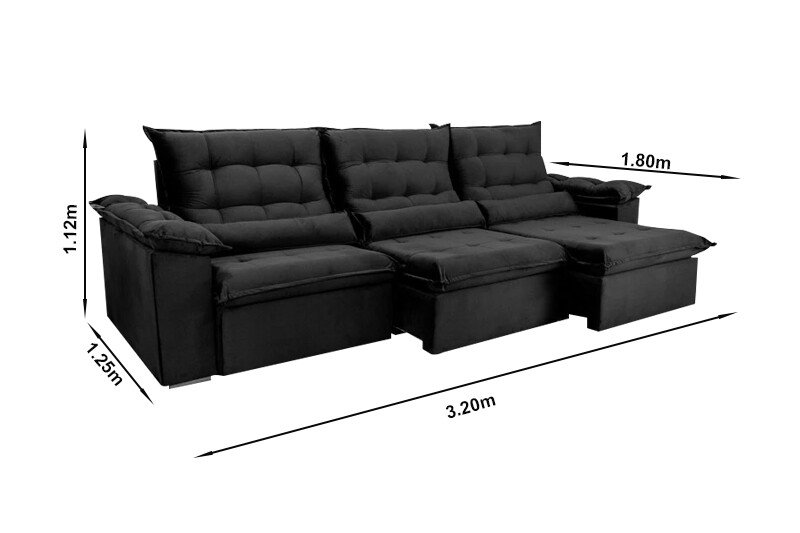 Sofá Retrátil Reclinável Emanuelly 3.20m Veludo Bege 01 - D28 Soft - Imagem 9