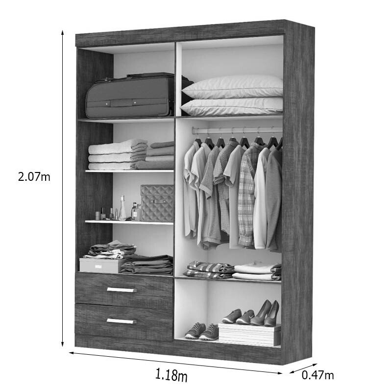 Roupeiro Solteiro Hercules Cinamomo/Off 04 Portas 02 Gavetas C/Espelho e Pés Larg. 1.18m - Carioca - Imagem 2