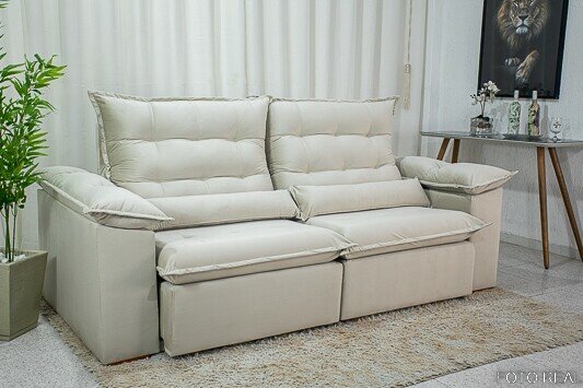 Sofá Retrátil Reclinável Emanuelly 2.30m Veludo Bege 01 - D28 Soft - Imagem 4