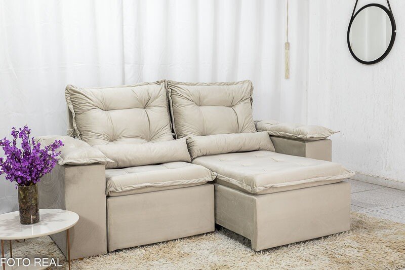 Sofá Retrátil Reclinável Grécia 2.00m Veludo Bege - Sem caixa - Imagem 2