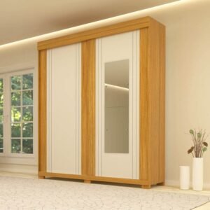 Roupeiro Heloisa Nature/Off 2 Portas C/ 1 Espelho e Pés 100% MDF Larg. 1.80m - ACP