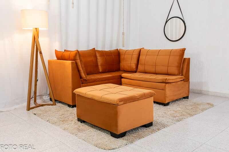 Sofá Canto 5 lugares com Puff Viena Veludo Terracota A62 - Imagem 4