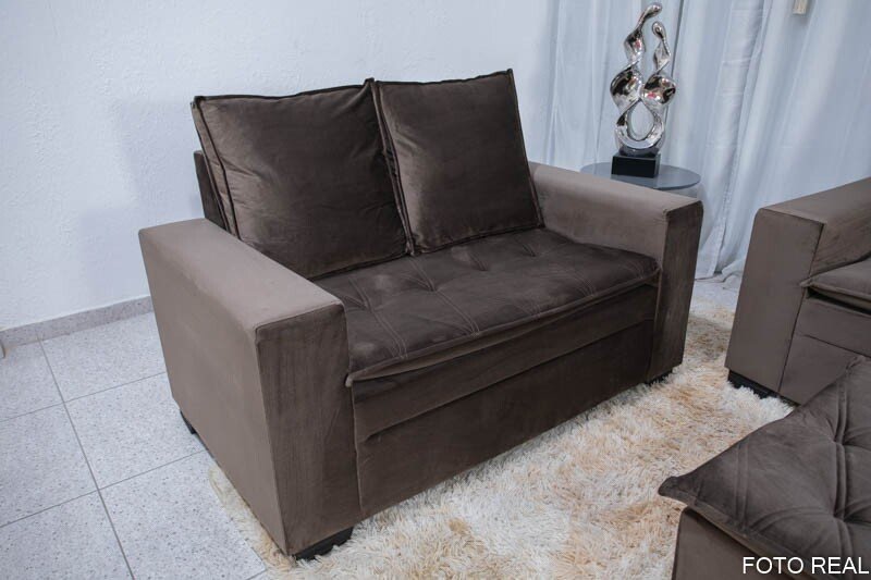 Sofá 3 e 2 lugares França com Puff Veludo Marrom A17 - Imagem 5