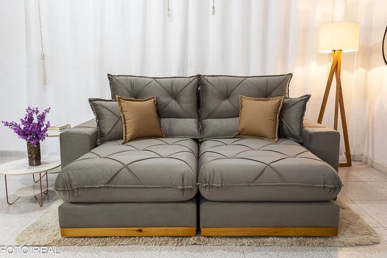 Sofá Retrátil Reclinável Gran Bello 2.00m Veludo Capuccino - Molas Ensacadas - Imagem 2