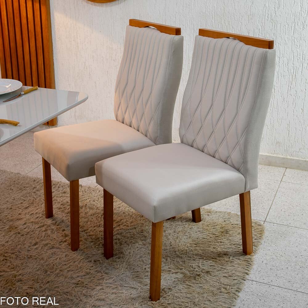 Mesa Pedro Mel Vidro OFF 120×80 4 Cadeiras Genova Veludo Bege 512 Madeira Maciça Art Assento - Entregue Montada - Imagem 4