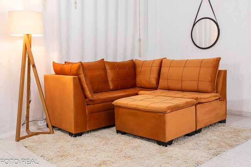 Sofá Canto 5 lugares com Puff Viena Veludo Terracota A62 - Imagem 5