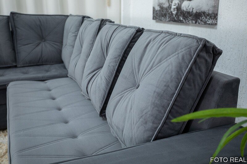 Sofá Canto 5 lugares com Puff Alemanha Veludo Grafite A15 - Imagem 7