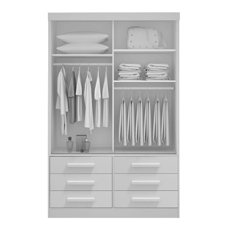 Roupeiro Solteiro Merídian Branco 2 portas c/ 1 Espelho 6 Gavetas Larg. 1.35m - D Doro - Imagem 2