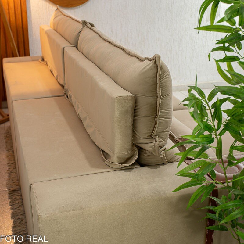Sofá Retrátil Reclinável Ravello 2.50m Veludo Bege 3040/04 - Espuma D33 - Imagem 9