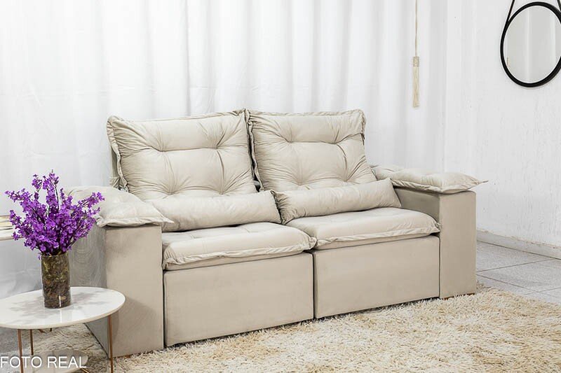 Sofá Retrátil Reclinável Grécia 2.00m Veludo Bege - Sem caixa - Imagem 3