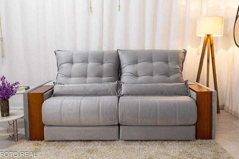 Sofá Retrátil Reclinável Gênova 2.50m Veludo Prata 823 - Molas Ensacadas