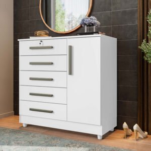 Cômoda Vitória com 5 Gavetas e 1 Porta Branco Rud Rack