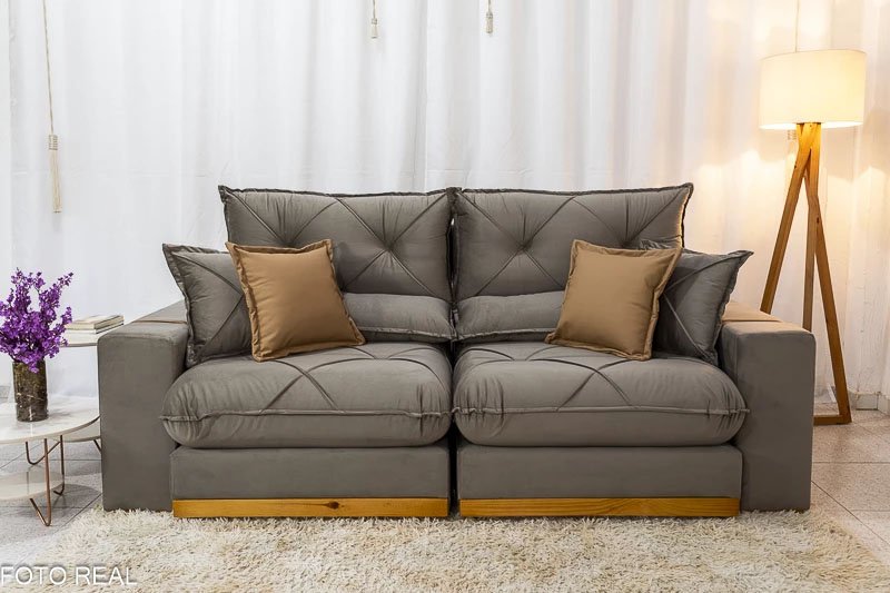 Sofá Retrátil Reclinável Gran Bello 2.00m Veludo Capuccino - Molas Ensacadas - Imagem 4