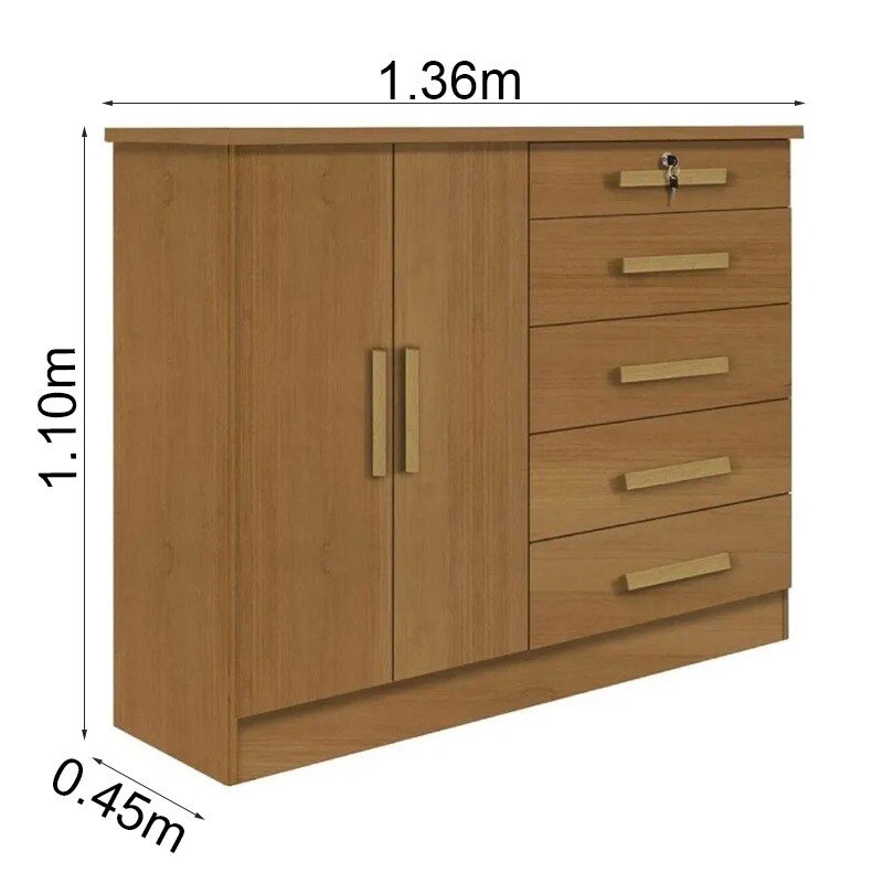 Cômoda 5 Gavetas 2 Portas New Athos Cinamomo D Doro - Imagem 4