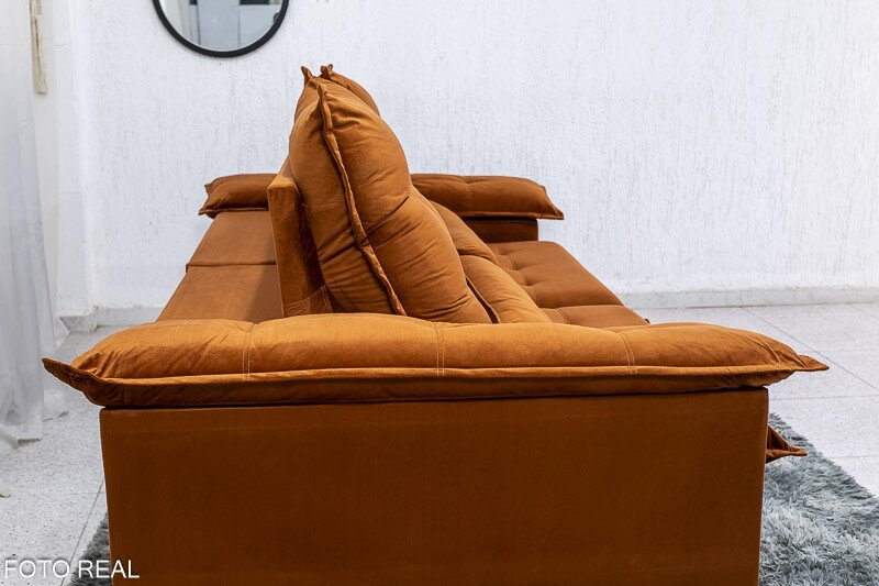 Sofá Retrátil Reclinável Emanuelly 2.30m Veludo Terracota 24 - D28 Soft - Imagem 8