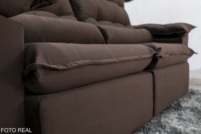 Sofá Retrátil Reclinável Emanuelly 2.30m Veludo Marrom - D28 Soft - Imagem 7