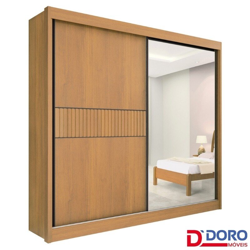Guarda-Roupa Casal 2 Portas Titanium Ripado MDF Cinamomo/Off White Larg. 2.20m D Doro