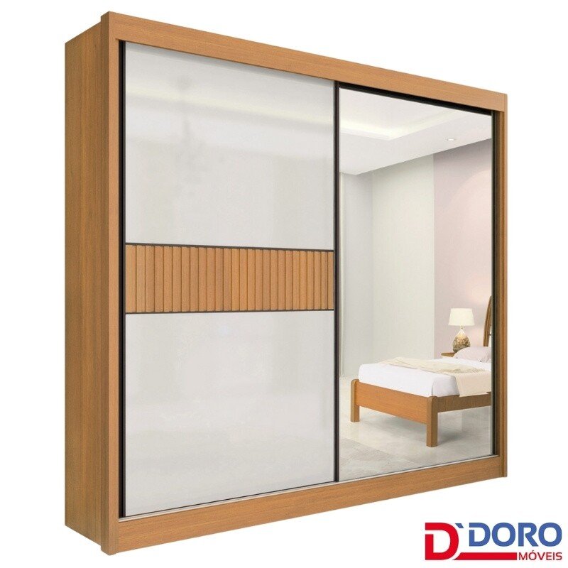 Guarda-Roupa Casal 2 Portas Titanium Ripado MDF Cinamomo/Off White Larg. 2.20m D Doro - Imagem 2