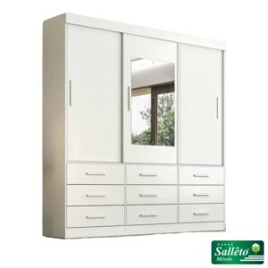Guarda-Roupa Casal New Star 3 Portas 9 Gavetas Branco c/Espelho Larg. 1.80m Sallêto