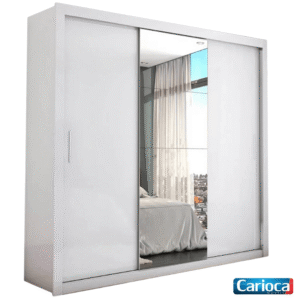 Guarda-Roupa Casal Veneza Larg. 1.88m 3 Portas com Espelho Branco Carioca