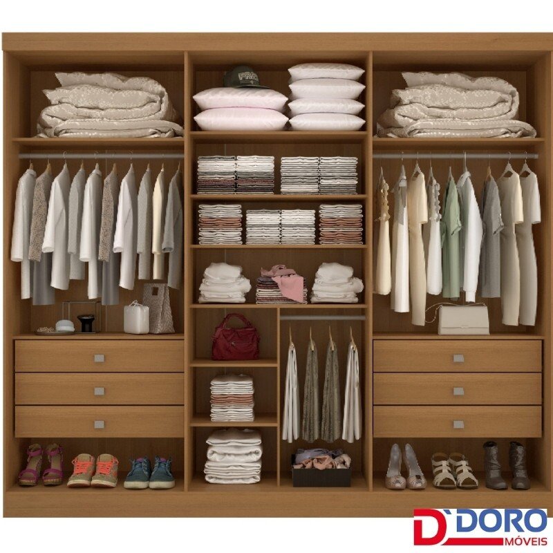 Roupeiro Casal Da Vinci Plus Cinamomo/Off 6 Portas 6 Gavetas 100% MDF Larg. 2.75m - D Doro - Imagem 2