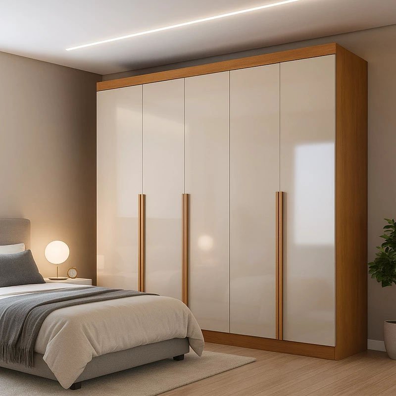 Roupeiro Alvorada 6 Portas larg. 2.70m 100% MDF Nature/Off - Bianchi - Imagem 3