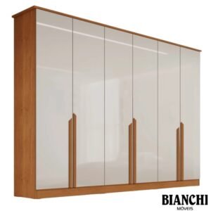 Roupeiro Bianca 6 Portas Larg. 2.30m 100% MDF Nature/Off - Bianchi