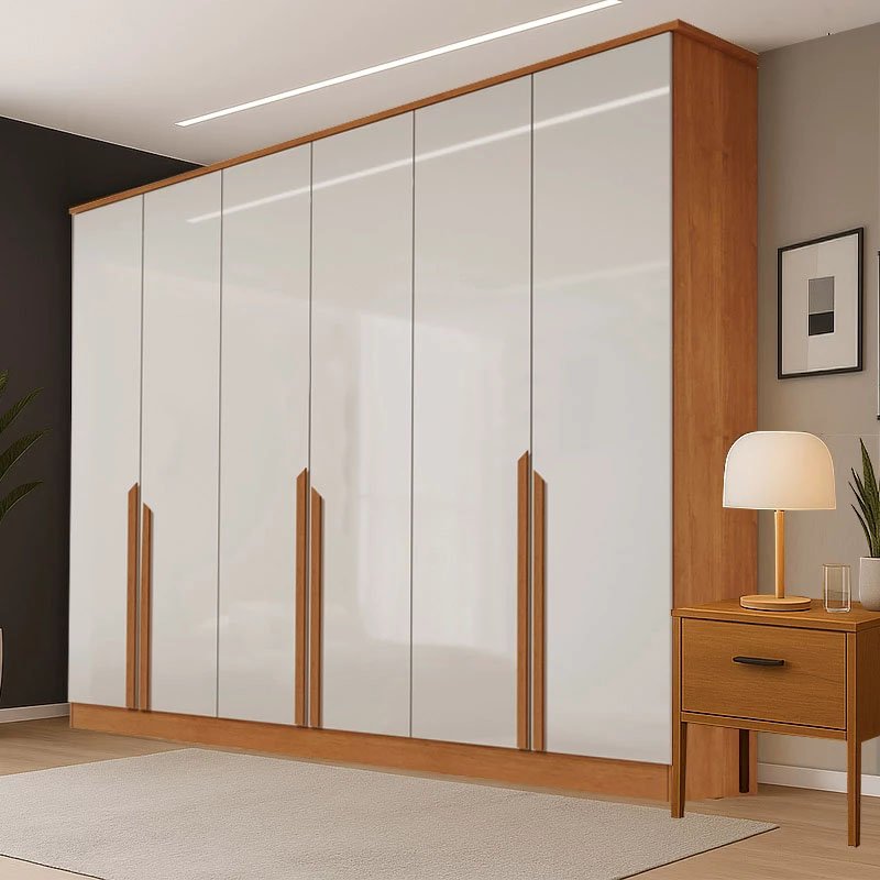 Roupeiro Bianca 6 Portas Larg. 2.30m 100% MDF Nature/Off - Bianchi - Imagem 4