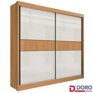 Roupeiro Cancun Cinamomo/Off 2 Portas 6 Gavetas Detalhe Ripado 100% MDF Larg. 2.20m - D Doro