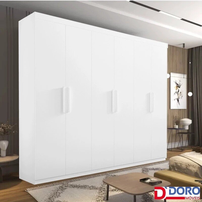 Roupeiro Casal Colibri Branco 6 Portas 6 Gavetas Larg. 2.05m - D Doro